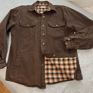 Carhartt Weathered Canvas Shirt Jacket Mens Small Brown Flannel Lined Overshirt